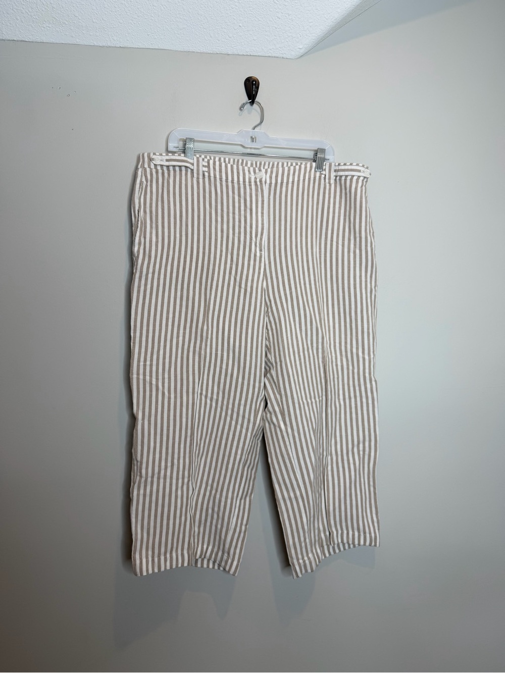 J Jill Linen Blend Crop Pants Womens 20 Taupe Stripe Wide Leg Coastal Boho